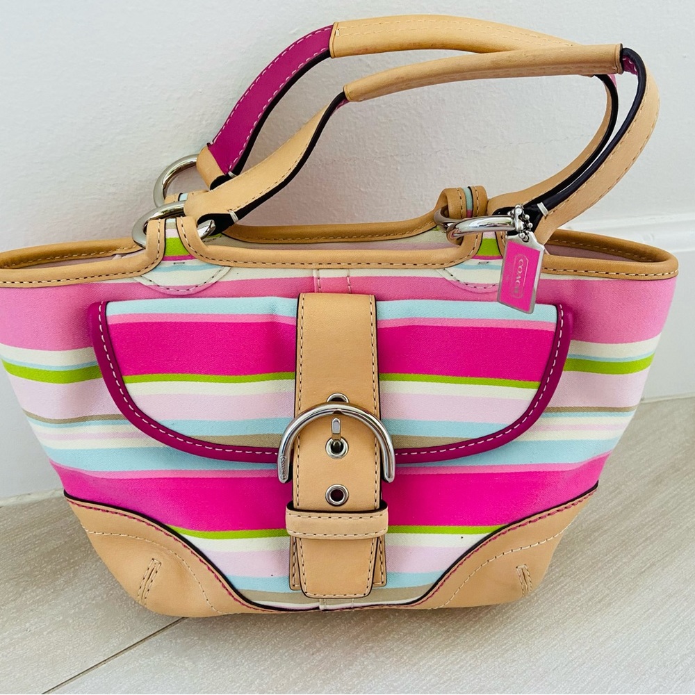 Coach Hampton Pink Striped Bucket Bag